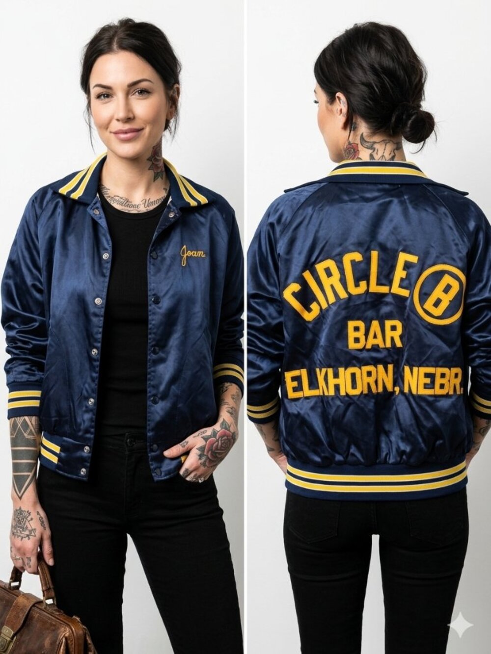 Vintage 80s Circle B Bar Elkhorn Nebraska Satin Varsity Bomber Jacket